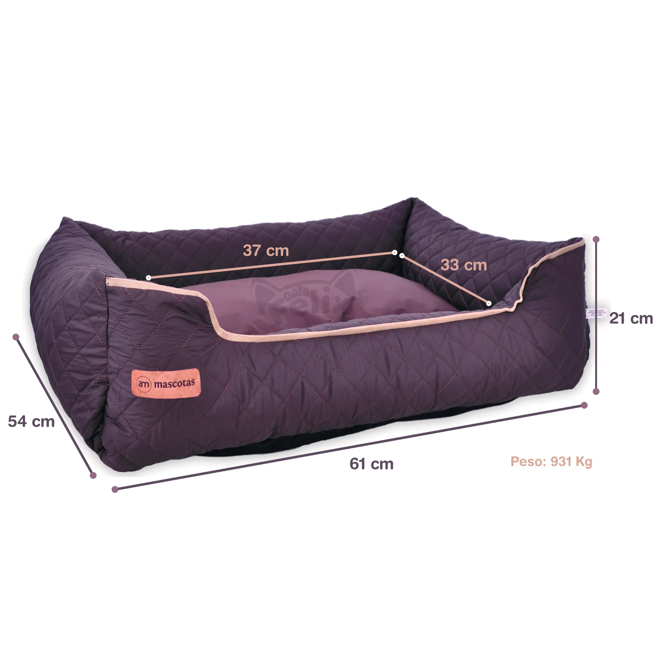 Cama Mediana Para Perros Fácil Lavado Acolchada De Lujo Impermeable Color Café