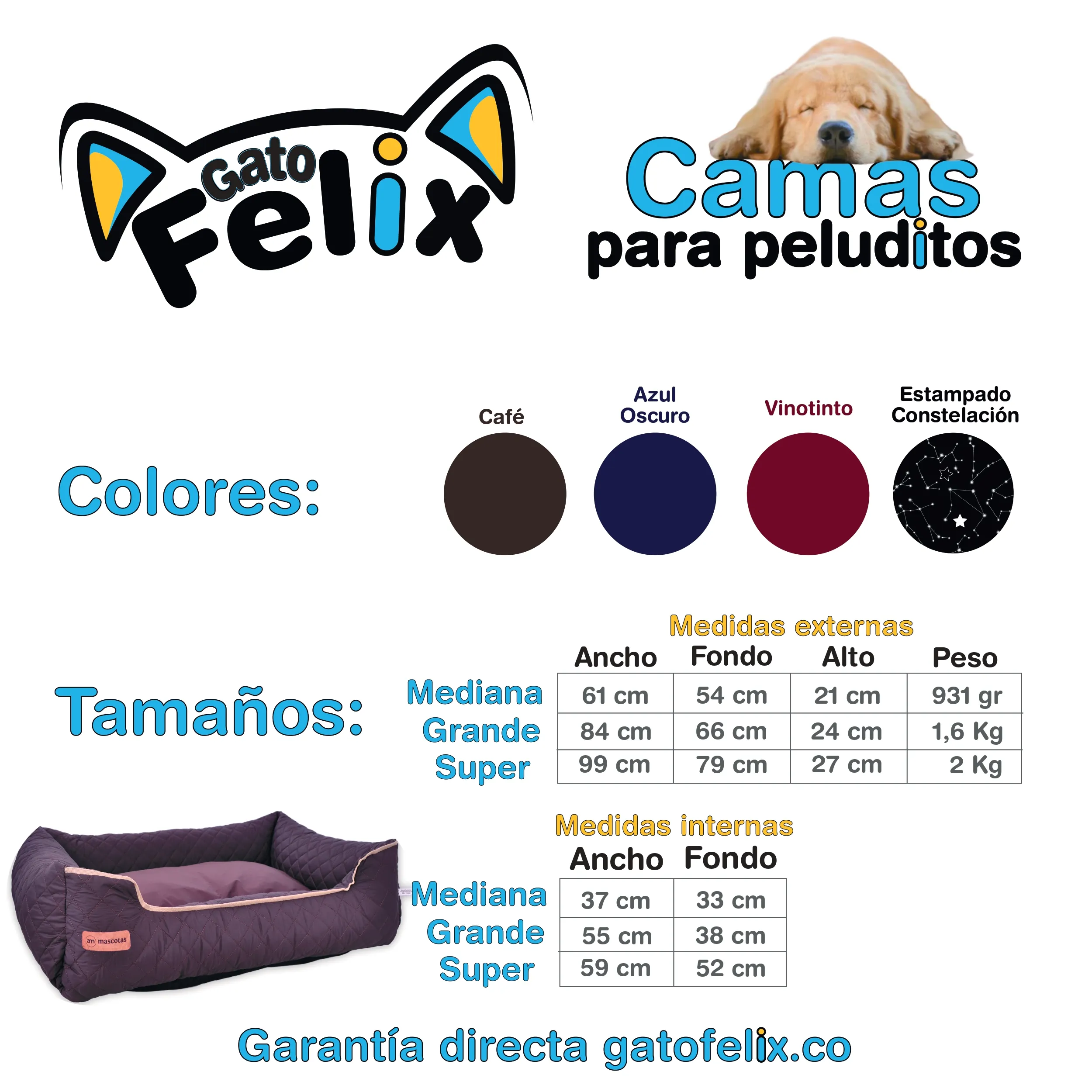 Cama Mediana Para Perros Fácil Lavado Acolchada De Lujo Impermeable Color Café