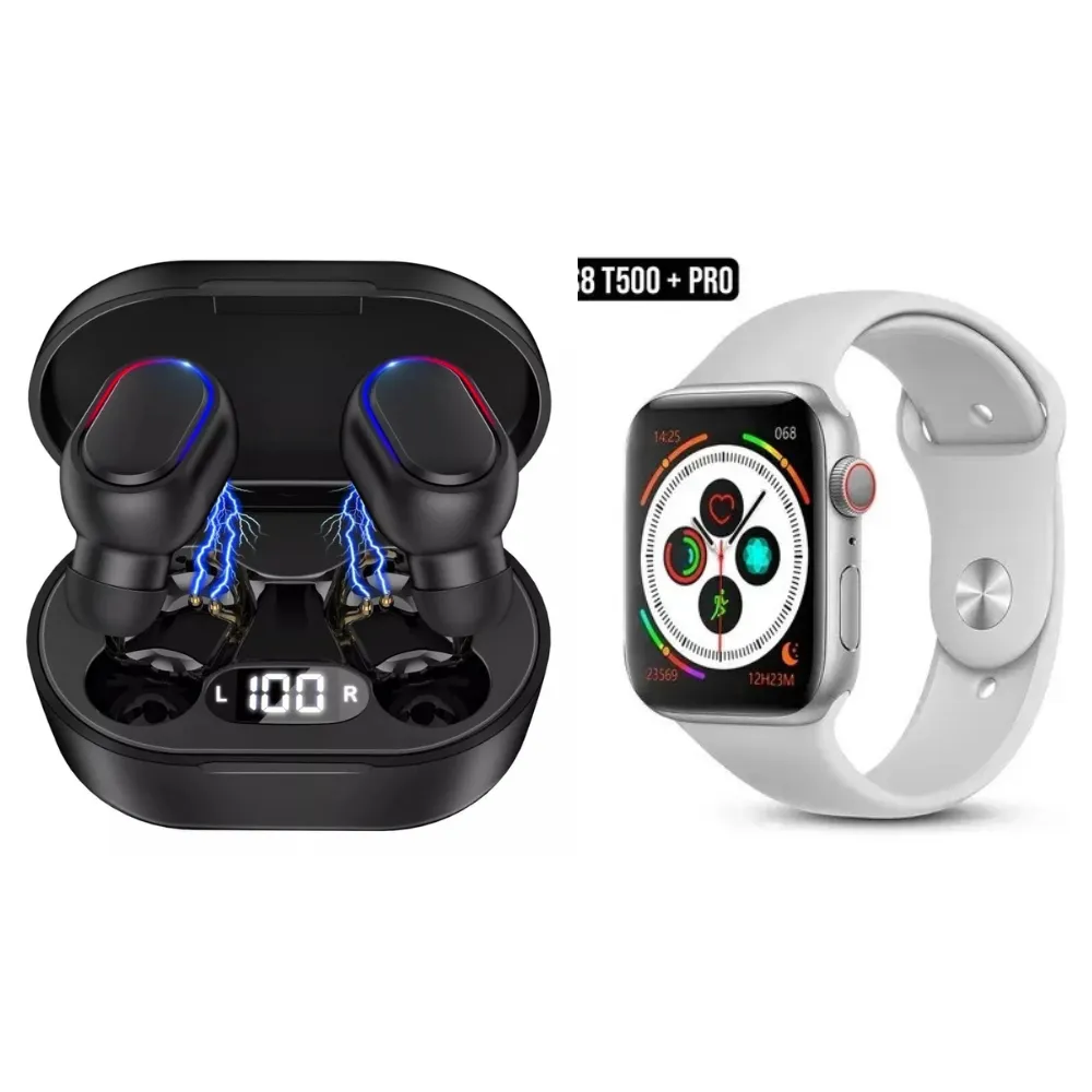 Audifonos Bluetooth + Smartwatch T500 Pro Plus Plateado Doble Manillas