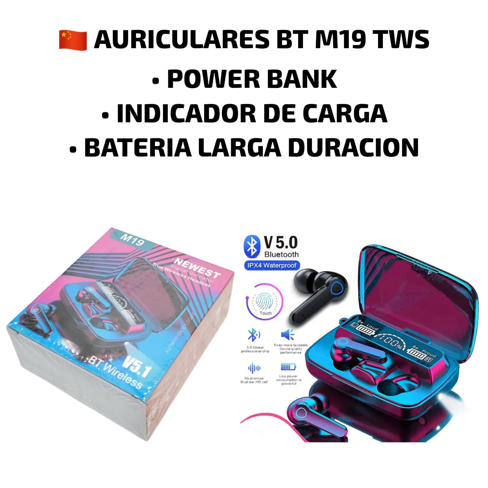 Audifonos Bluetooth M19 PowerBank 