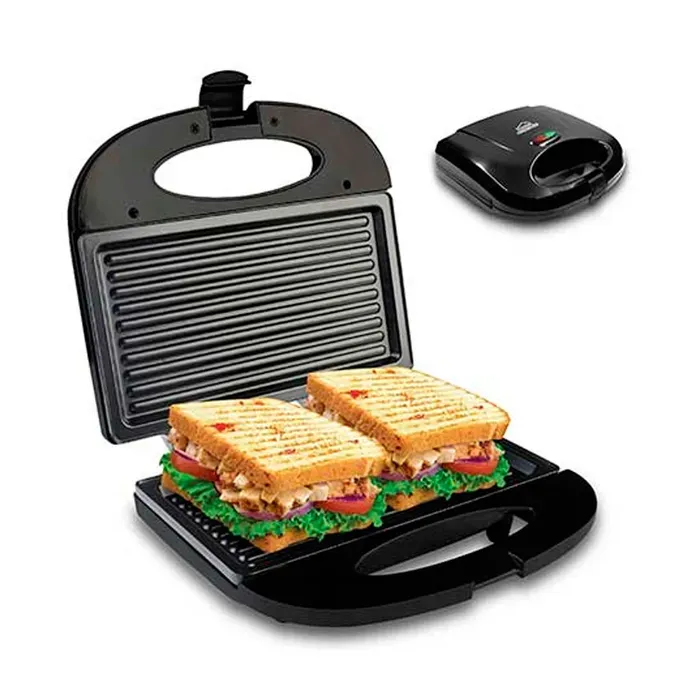 Sanduchera 2p He Sm117n Negra Con Platos Grill Antadh.  