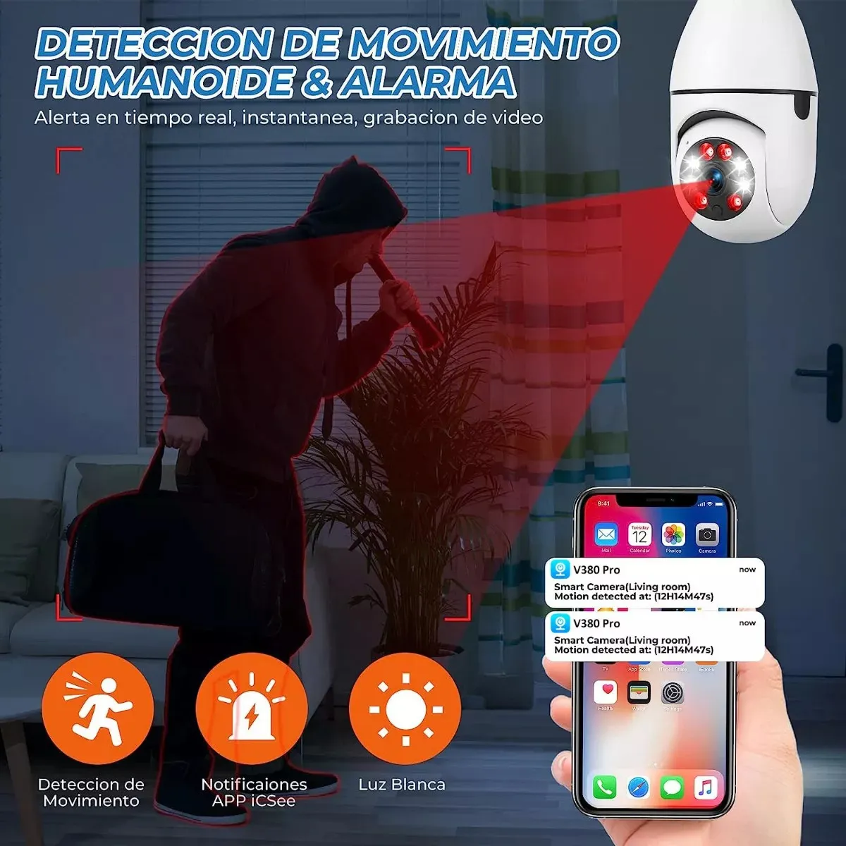 Cámara De Seguridad Bombillo Wifi Ip 360° Robótica Visión Nocturna