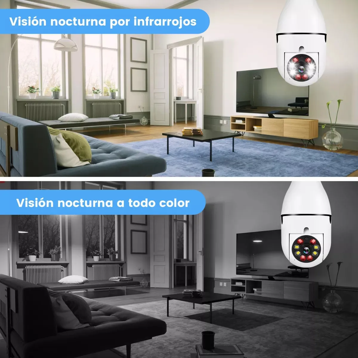 Cámara De Seguridad Bombillo Wifi Ip 360° Robótica Visión Nocturna