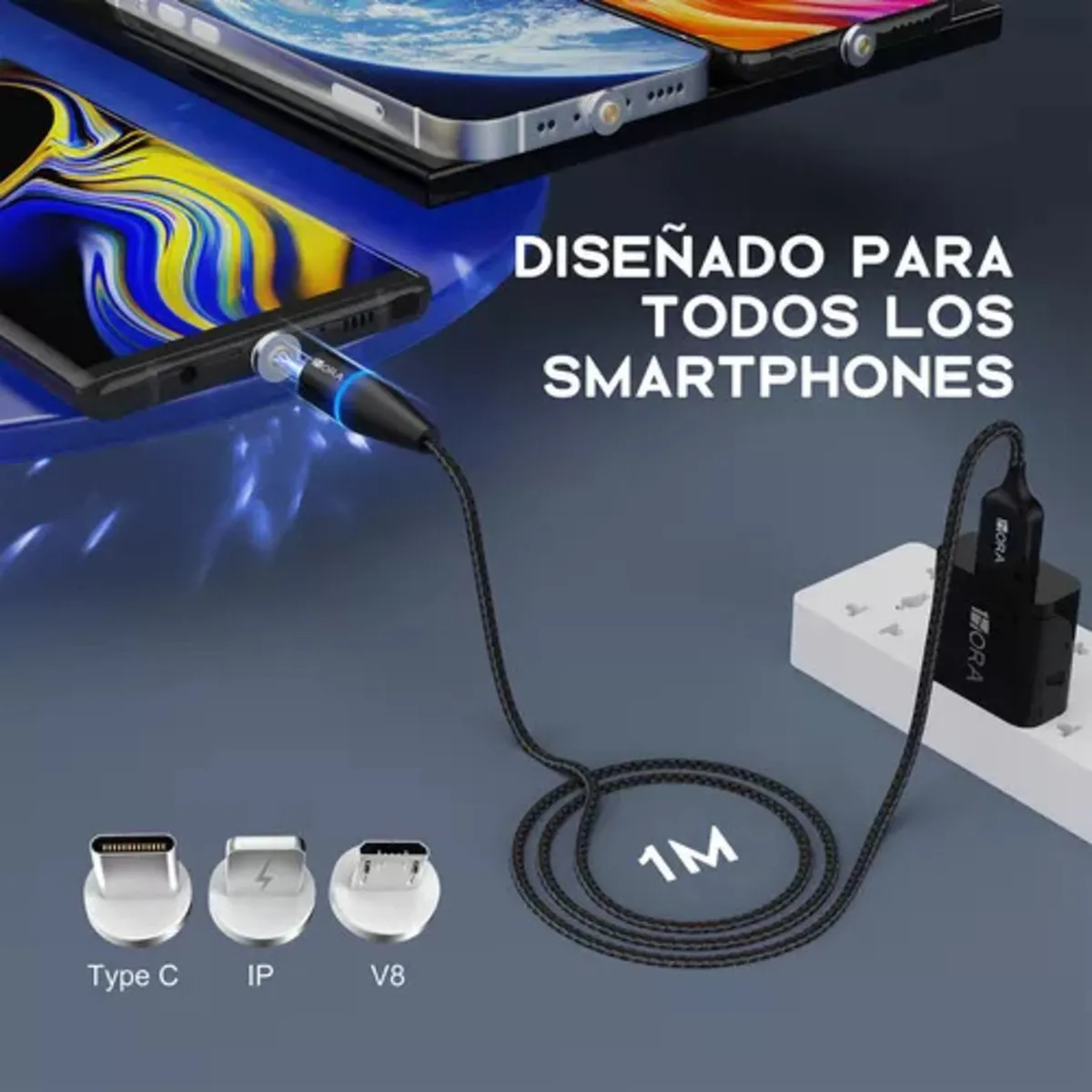 Cable Magnético Iman 3 En 1 Carga Rápida Usb V8 Ip Tipo C 1Hora