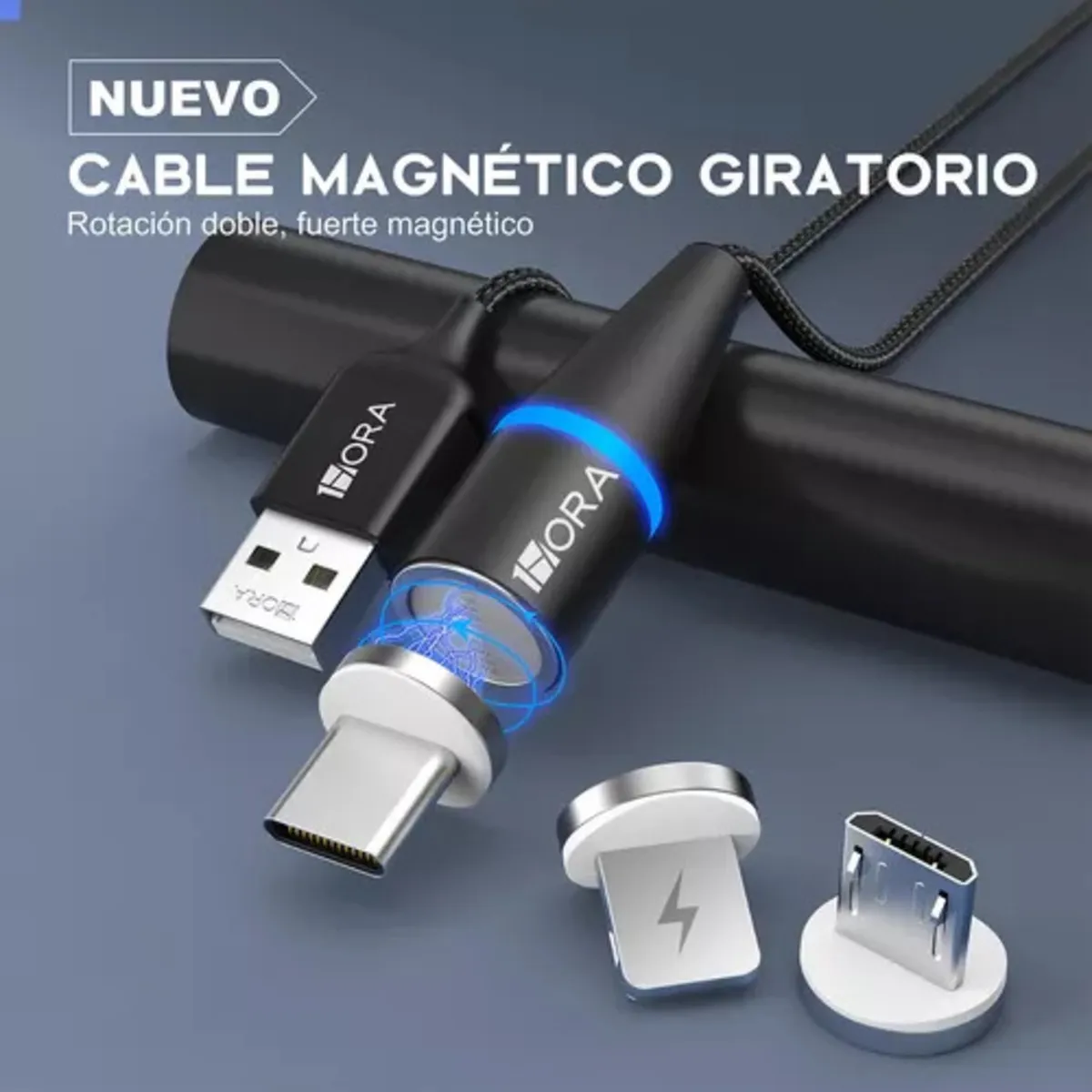 Cable Magnético Iman 3 En 1 Carga Rápida Usb V8 Ip Tipo C 1Hora