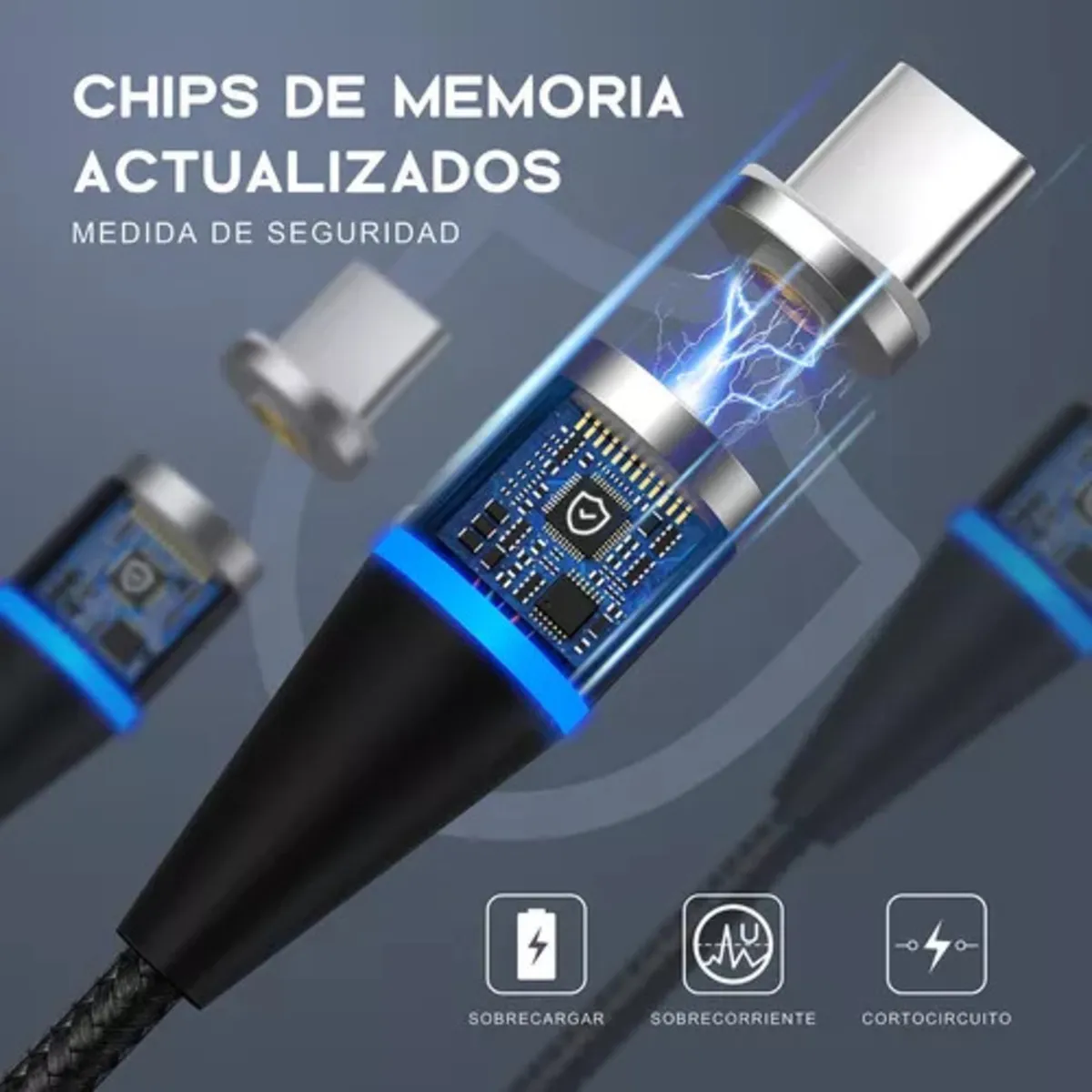 Cable Magnético Iman 3 En 1 Carga Rápida Usb V8 Ip Tipo C 1Hora