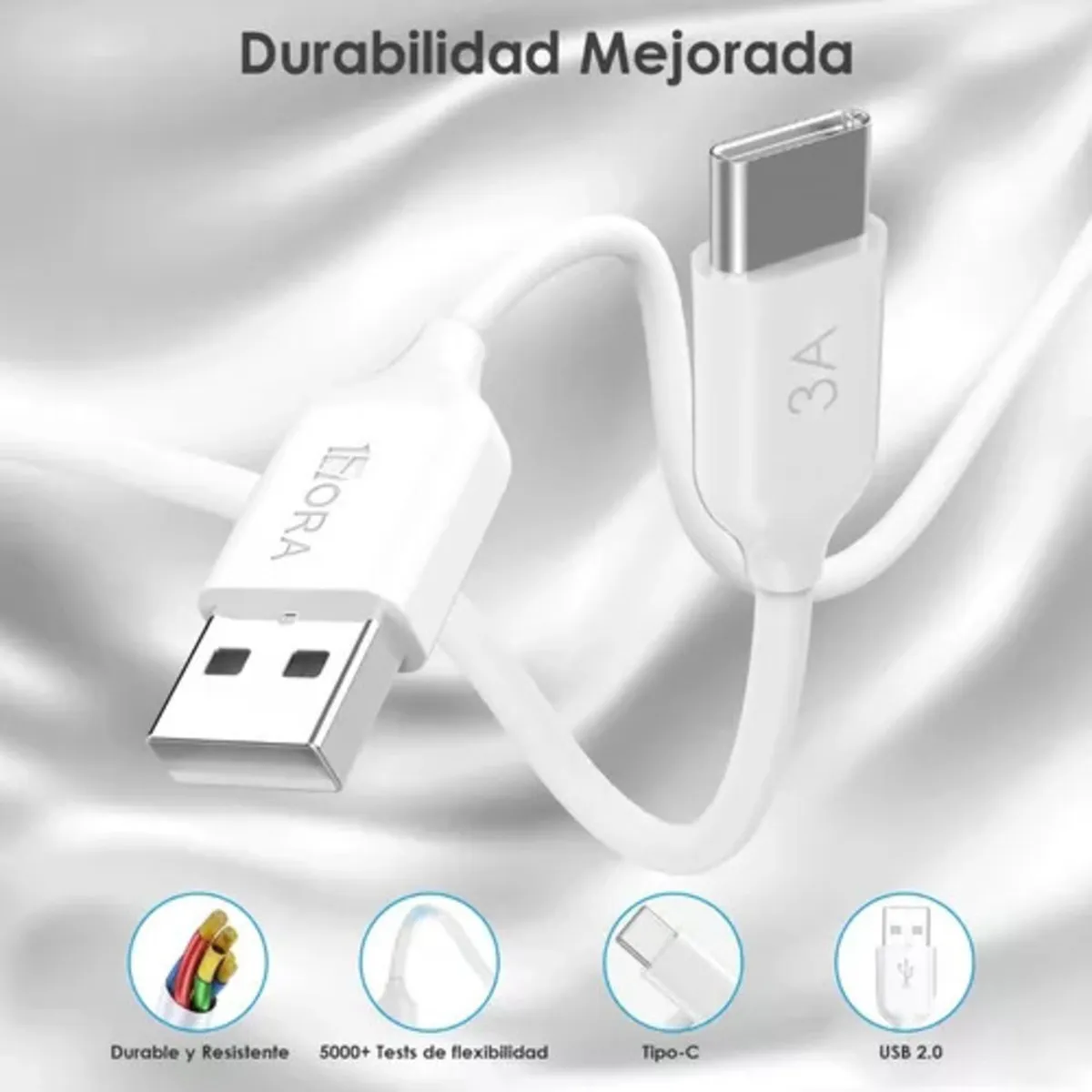 Cargador Universal Usb 3 Amperios Carga Rápida 3.0 Con Cable Tipo C