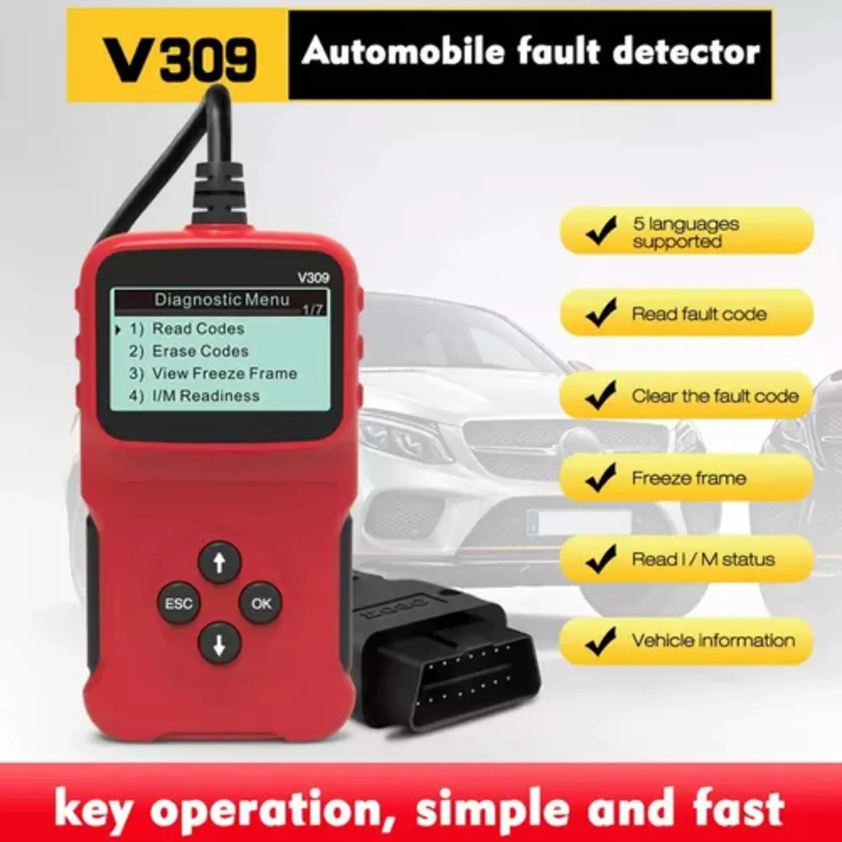 Escáner Automotriz V309 Obdii Borrar/Restablecer Código De F