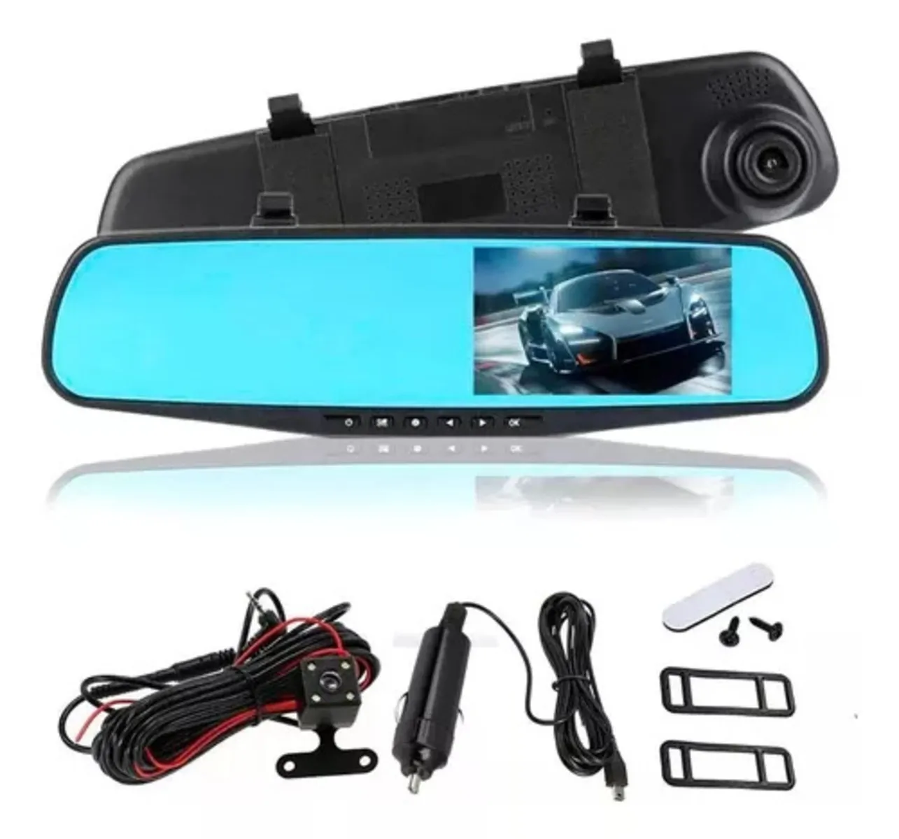 Espejo Carro Retrovisor Dvr Cámara HD 1080 De Reversa 4.3 Pulgadas