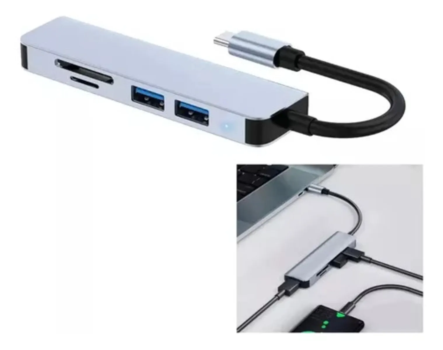 Convertidor Adaptador Hub Usb Tipo C 5 En 1 Usb 3.0 Para Pc Mac iPad