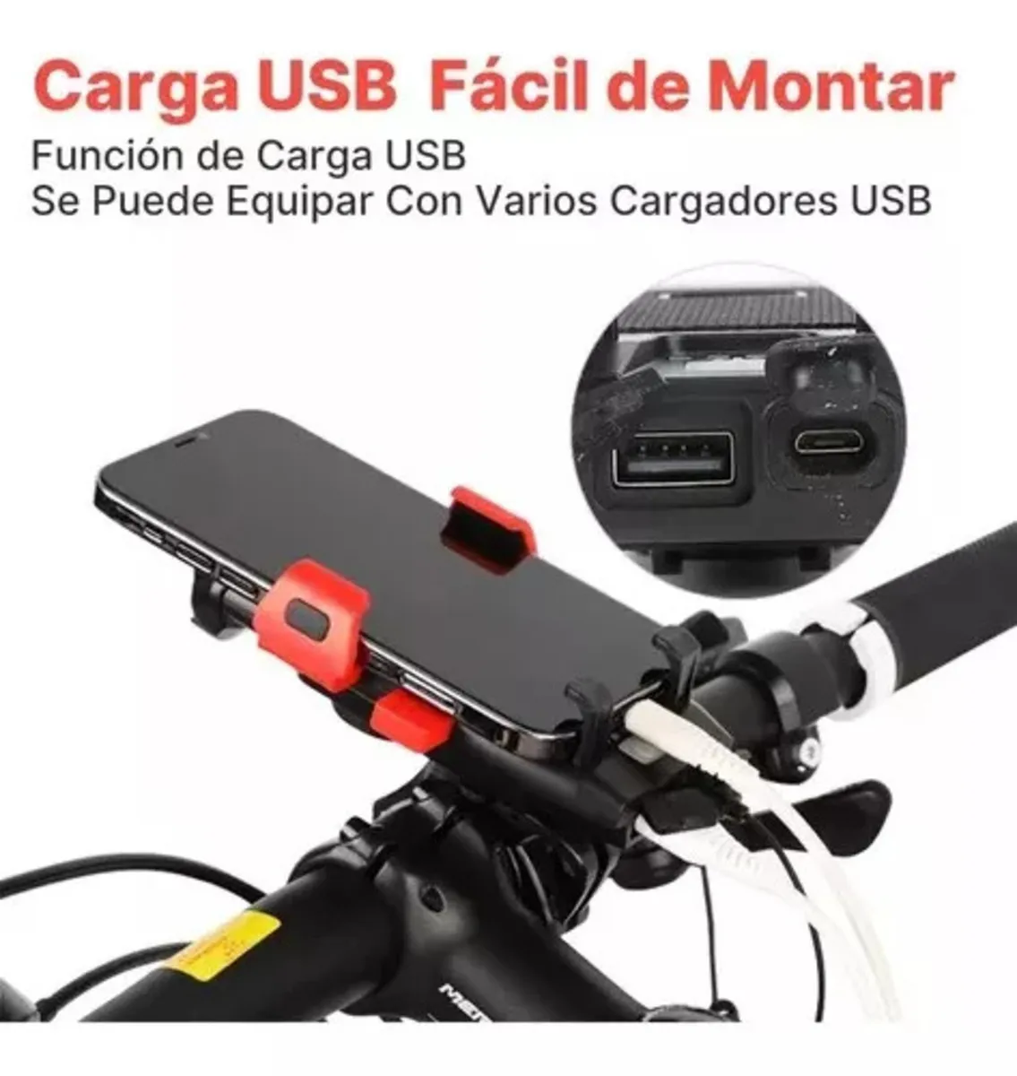 Luz Linterna Para Bicicleta Recargable Con Soporte Celular