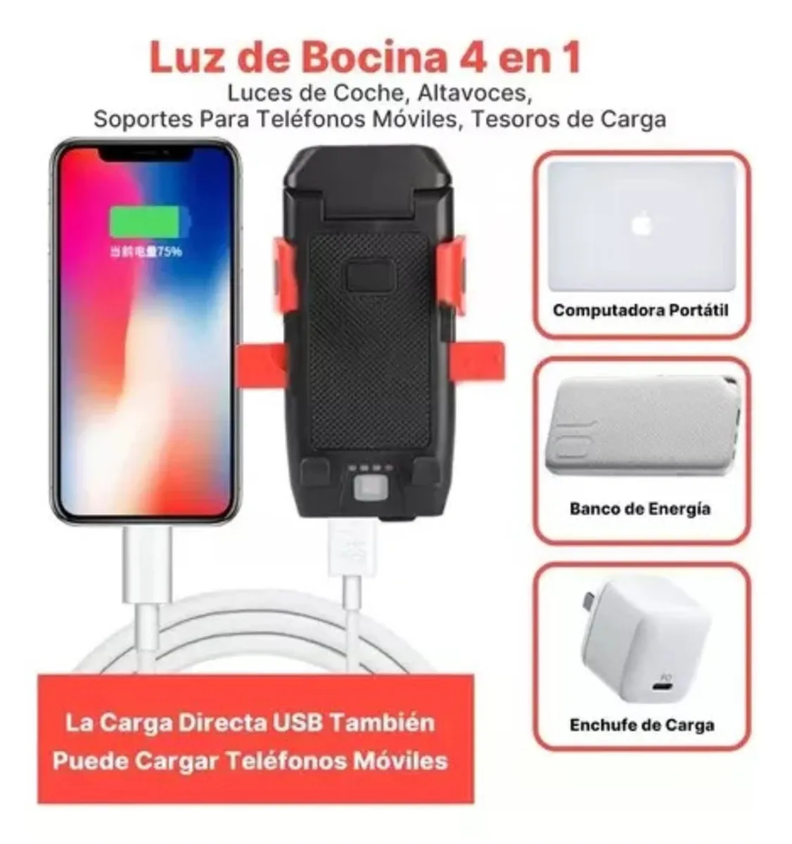 Luz Linterna Para Bicicleta Recargable Con Soporte Celular