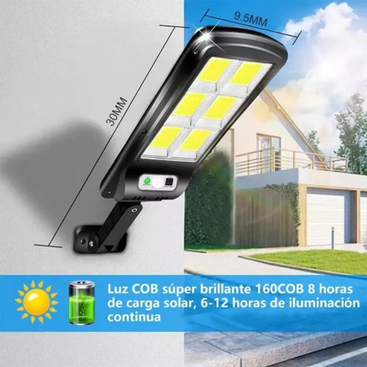 Reflector Lampara Solar Led 3 Modos Con Panel Solar + Control