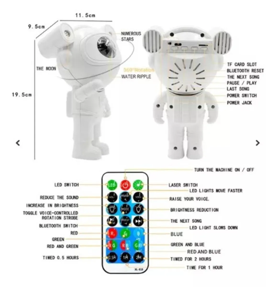 Proyector Astronauta Galaxia Laser Rgb Bluetooth Parlante Sd