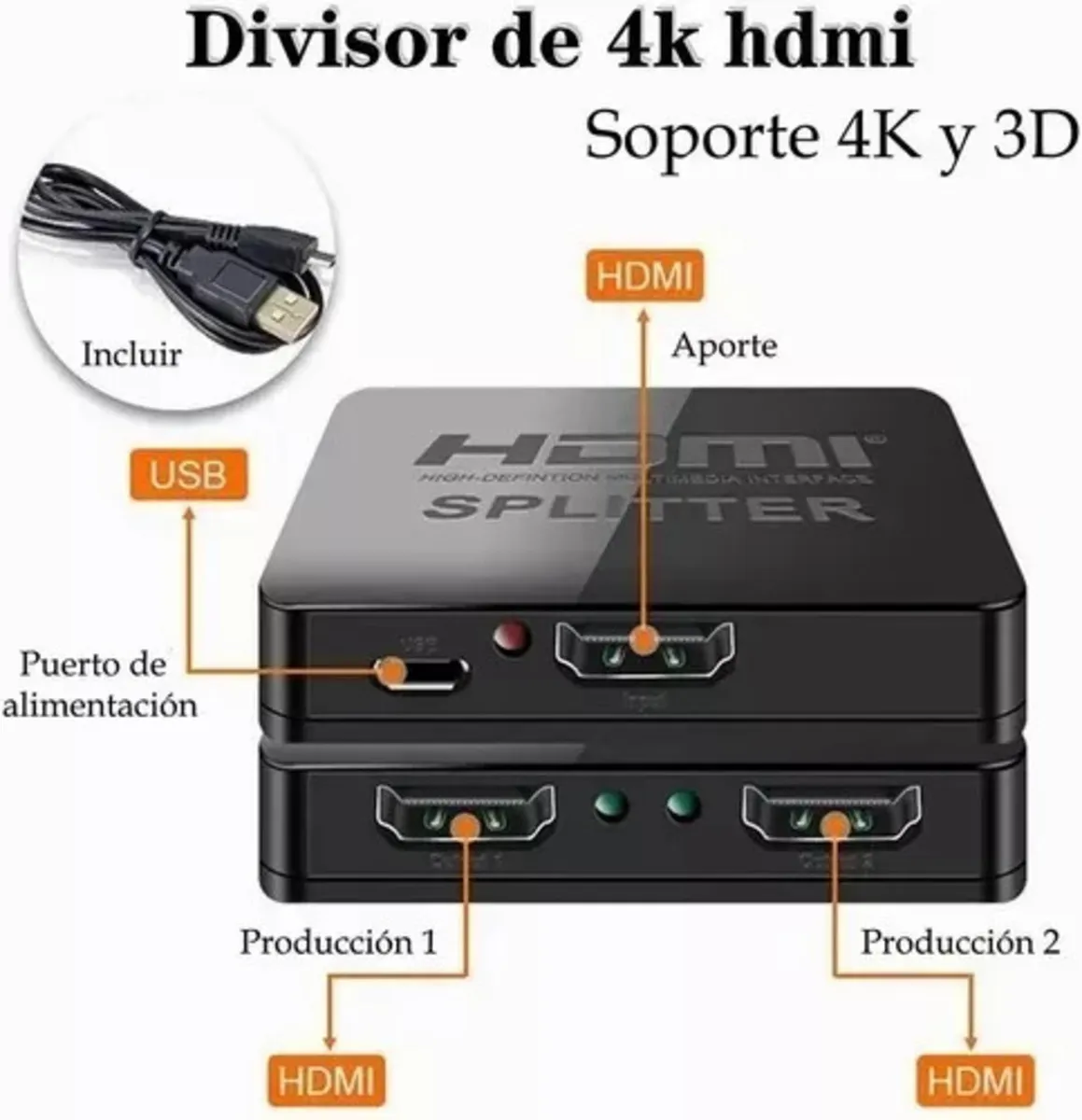 Splitter Divisor Hdmi 1 Entrada Con 2 Salidas Full Hd 1080p 4k