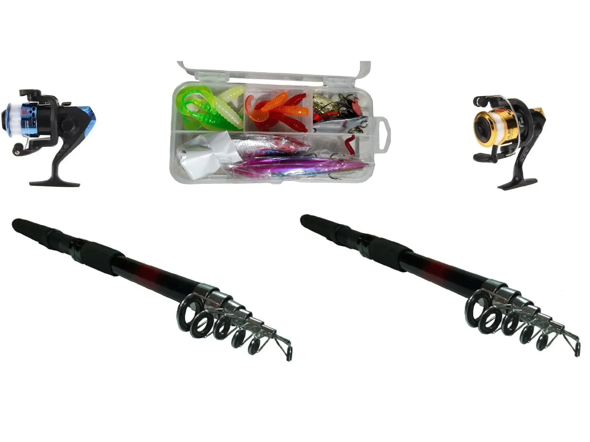 Kit 2 Caña De Pesca De 2.10mts Carretel Y Accesorios