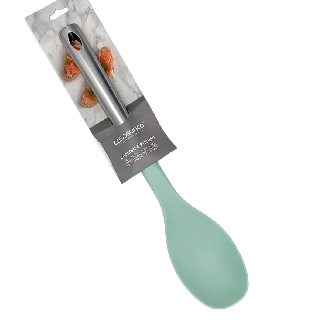 Cucharon En Silicona Verde Menta Mango Acero