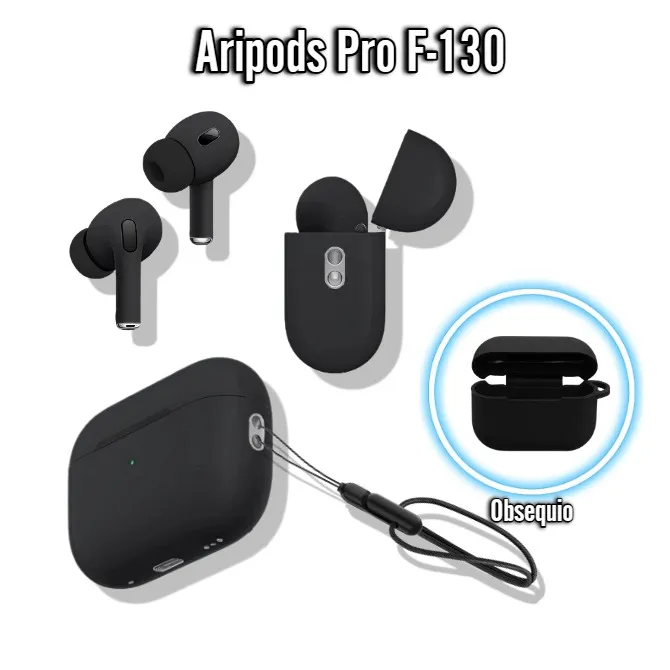 AirPods F-130 Negro: Sonido Excepcional + Forro Y Cuerda Anticaida