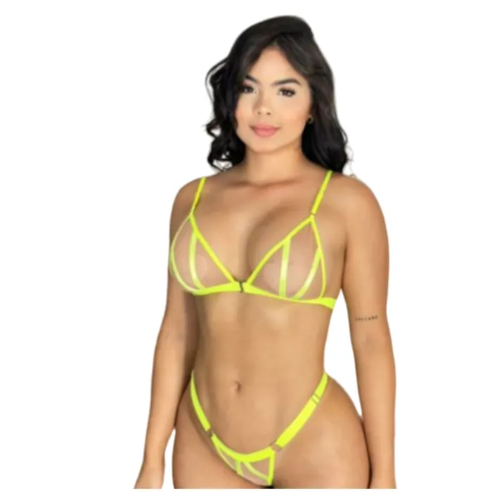 Conjunto Lenceria Sexy Chanel Erótica Verde Limon 