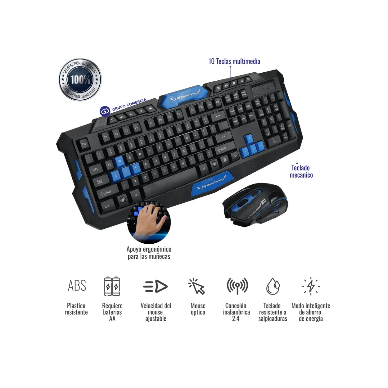 Teclado Con Mouse Ergonómico Inalámbrico Wireless