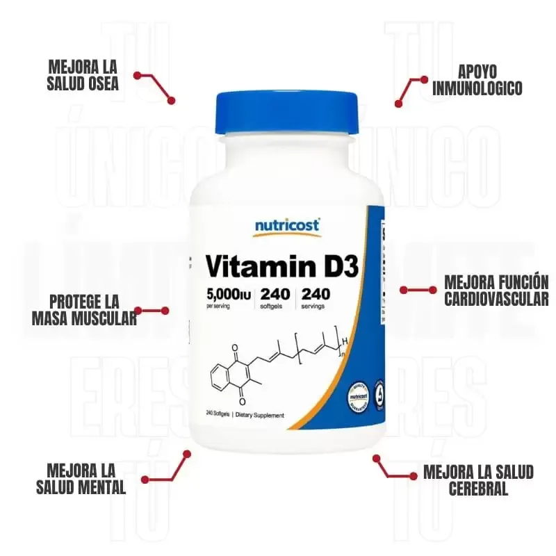 Vitamina D3 240 Softgel 5000 IU Nutricost