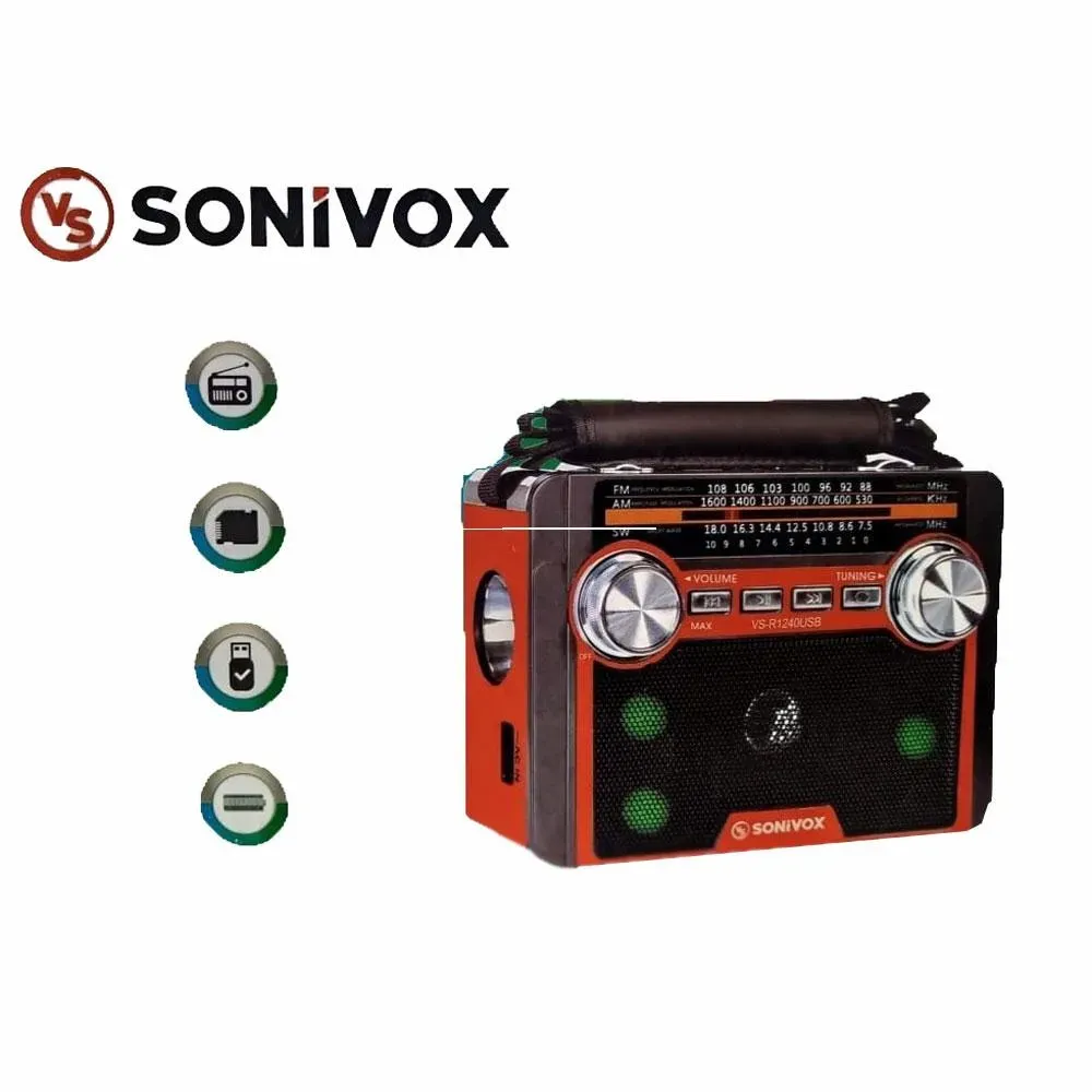 Radio Sonivox VS-R1240USB Bluetooth Tarjeta SD USB Rojo AM-FM Con linterna