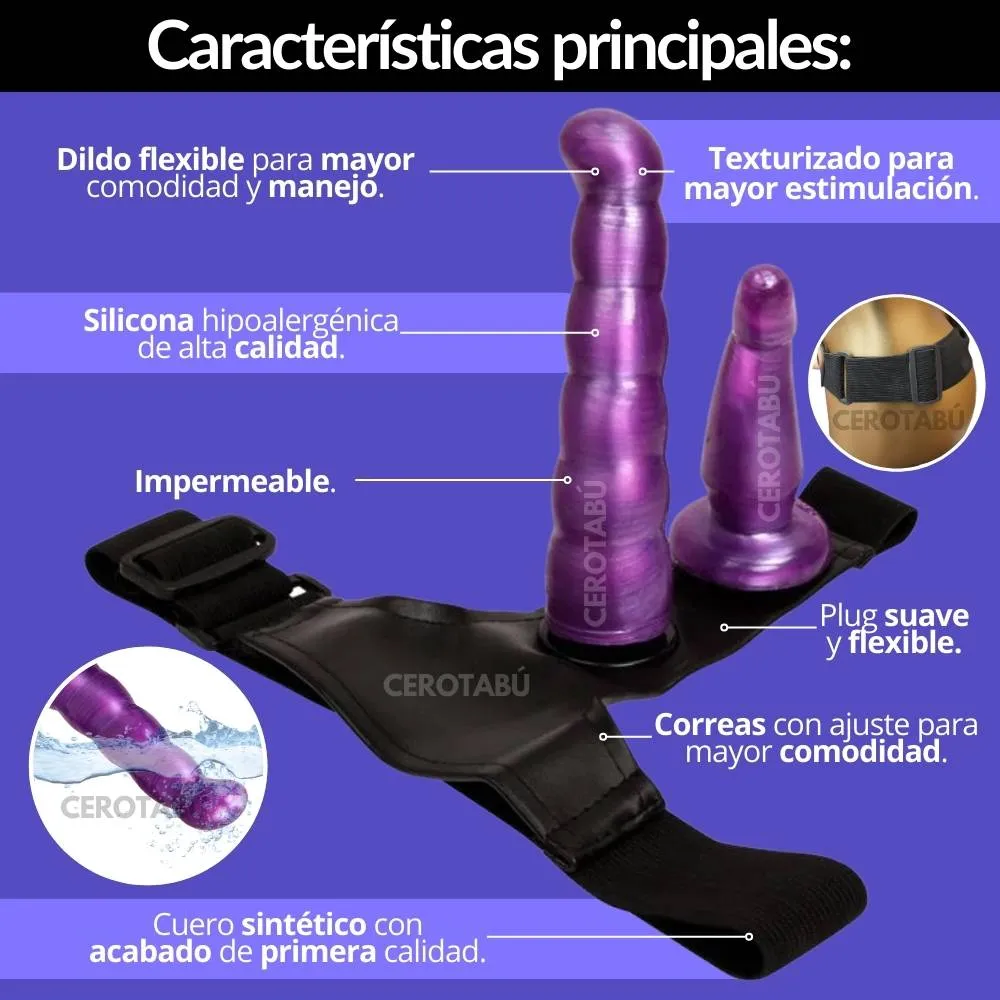 Arnés Doble Dildo Removible Doble Estimulación Purple  