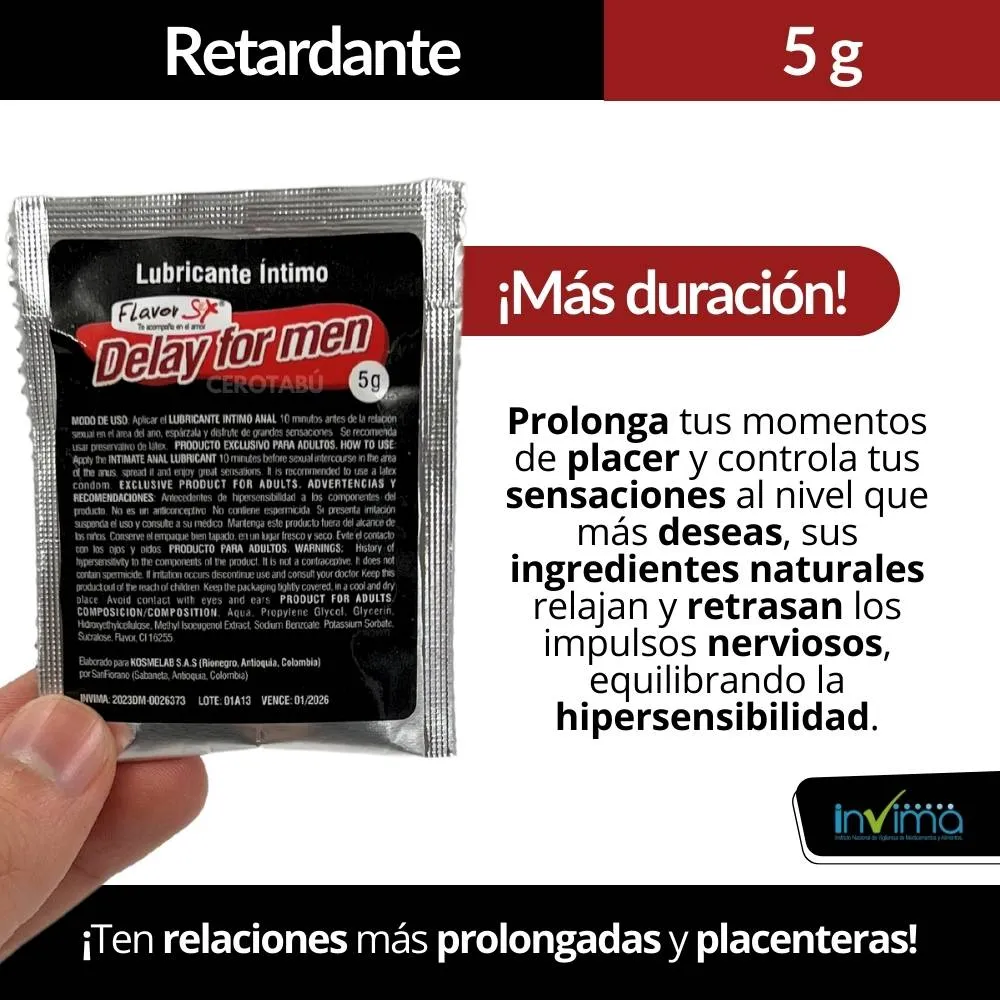 Lubricante Intimo Retardante Masculino Flavor 5g