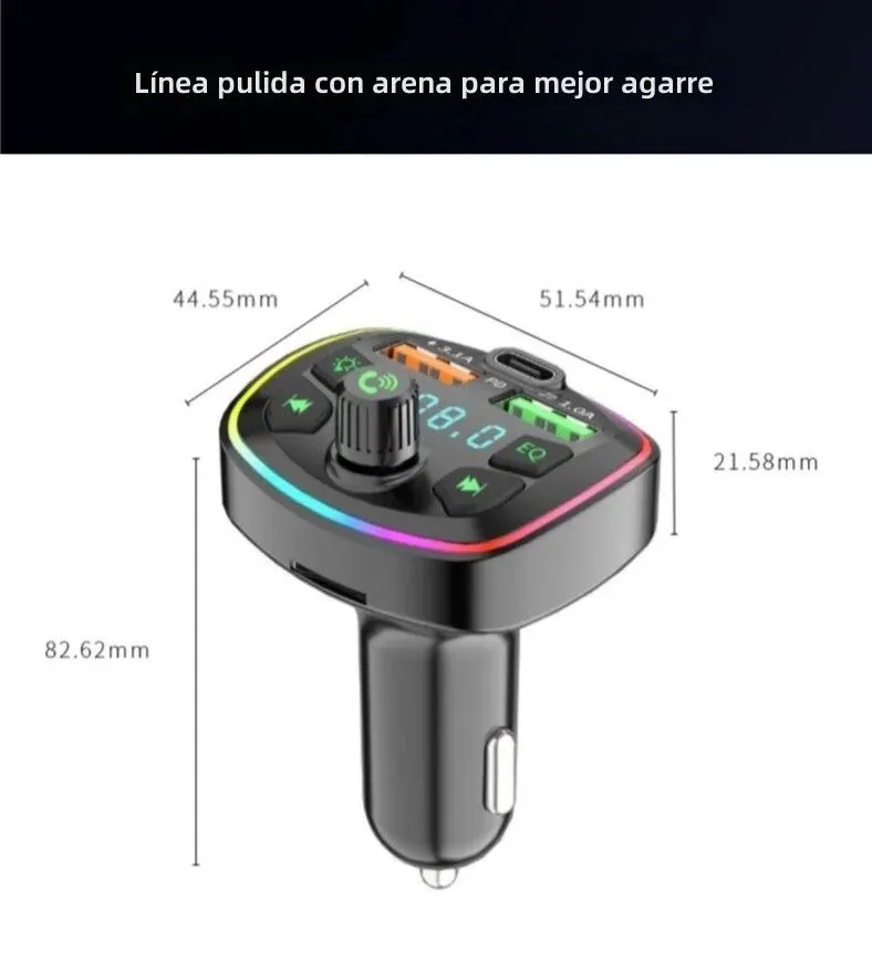 Cargador De Coche Bluetooth 5.0 Transmisor FM PD 18W Tipo C Dual USB