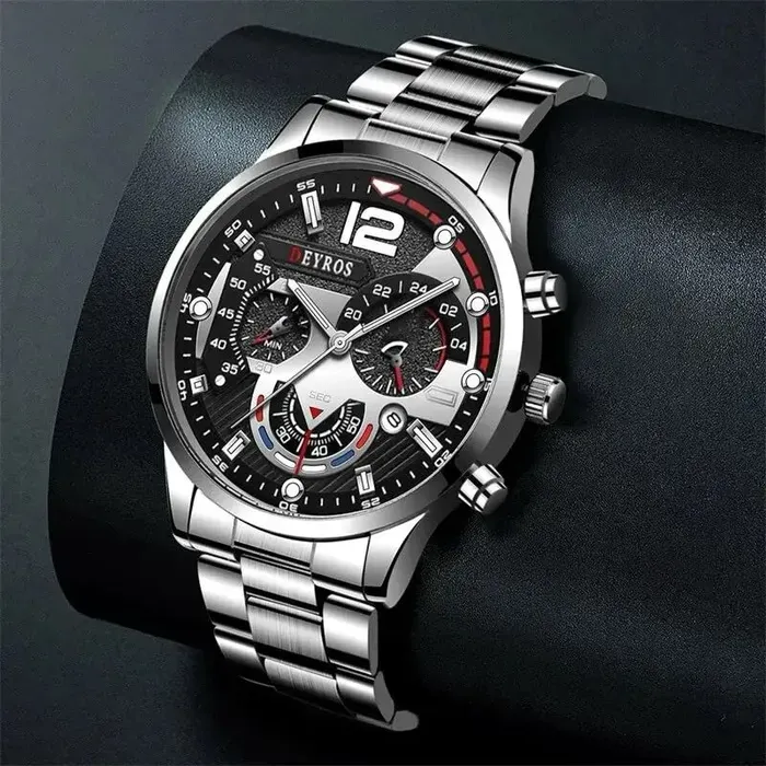 Reloj De Pulsera Cuarzo Para Hombre En Acero Inoxidable Collar Y Correa