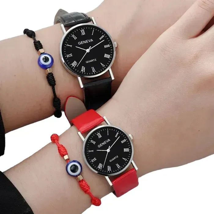 Reloj De Cuarzo Para Parejas Con Pulsera Tejida 4 Unidades