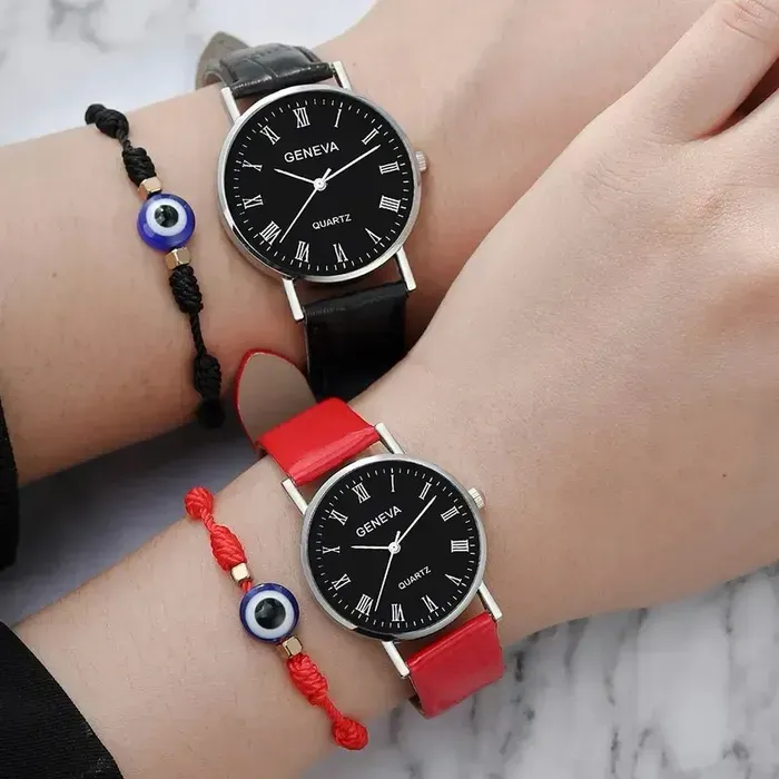 Reloj De Cuarzo Para Parejas Con Pulsera Tejida 4 Unidades