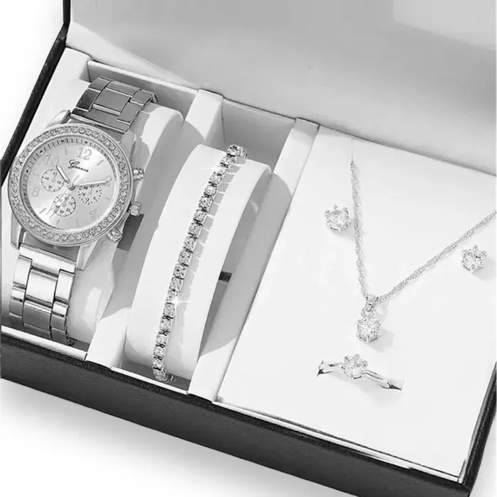 Conjunto De 5 Piezas De Reloj Con Diamantes De Imitación Incrustados Para Mujer