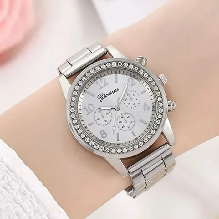 Conjunto De 5 Piezas De Reloj Con Diamantes De Imitación Incrustados Para Mujer