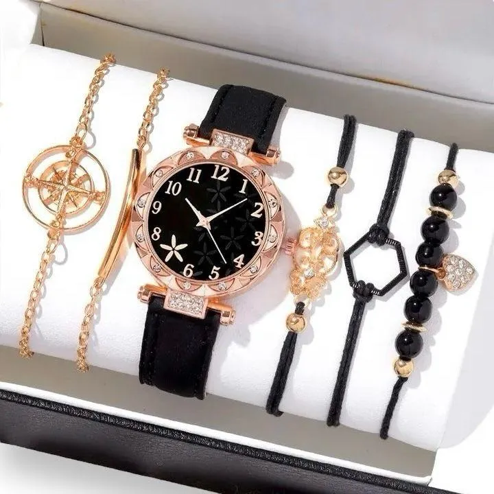 Conjunto De 6 Piezas De Reloj De Lujo Con Juego De Combinación De Pulsera Para Mujer