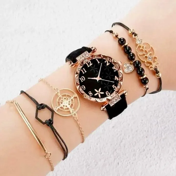 Conjunto De 6 Piezas De Reloj De Lujo Con Juego De Combinación De Pulsera Para Mujer