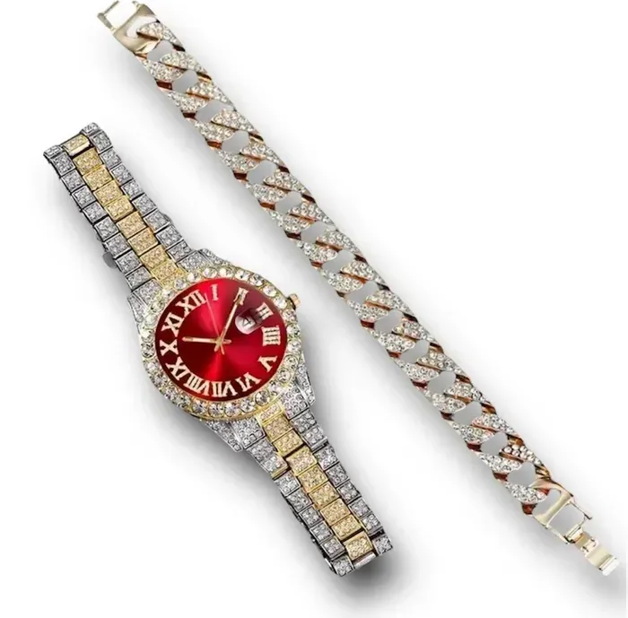 Reloj Informal De Lujo Cristal Diamantes Con Pulsera