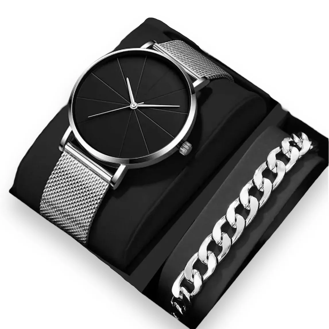 Reloj De Pulsera De Cuarzo Para Hombre Con Correa De Malla De Acero Inoxidable