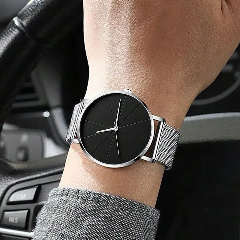 Reloj De Pulsera De Cuarzo Para Hombre Con Correa De Malla De Acero Inoxidable