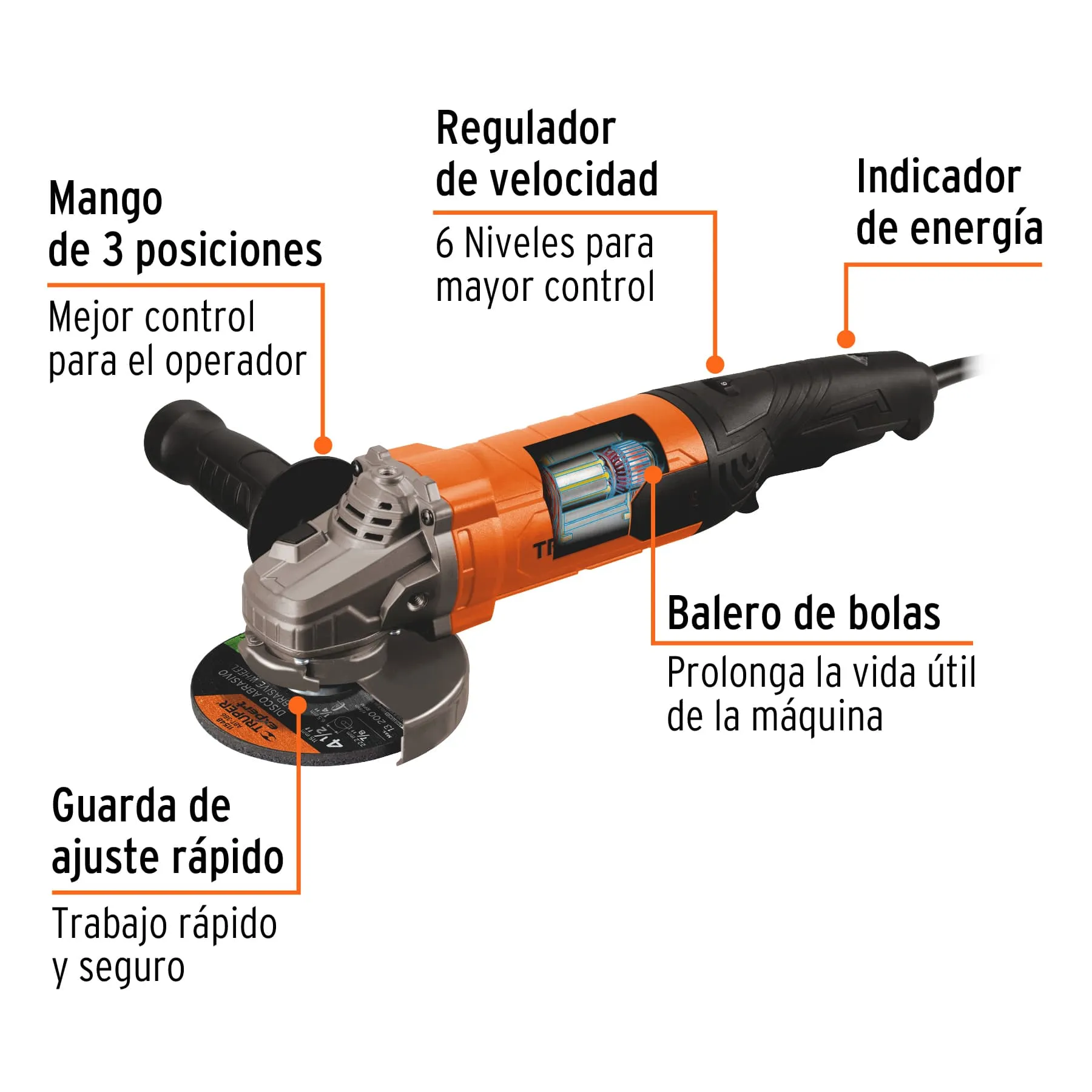 Pulidora Angular 4-1/2" Marca Truper 1100 W