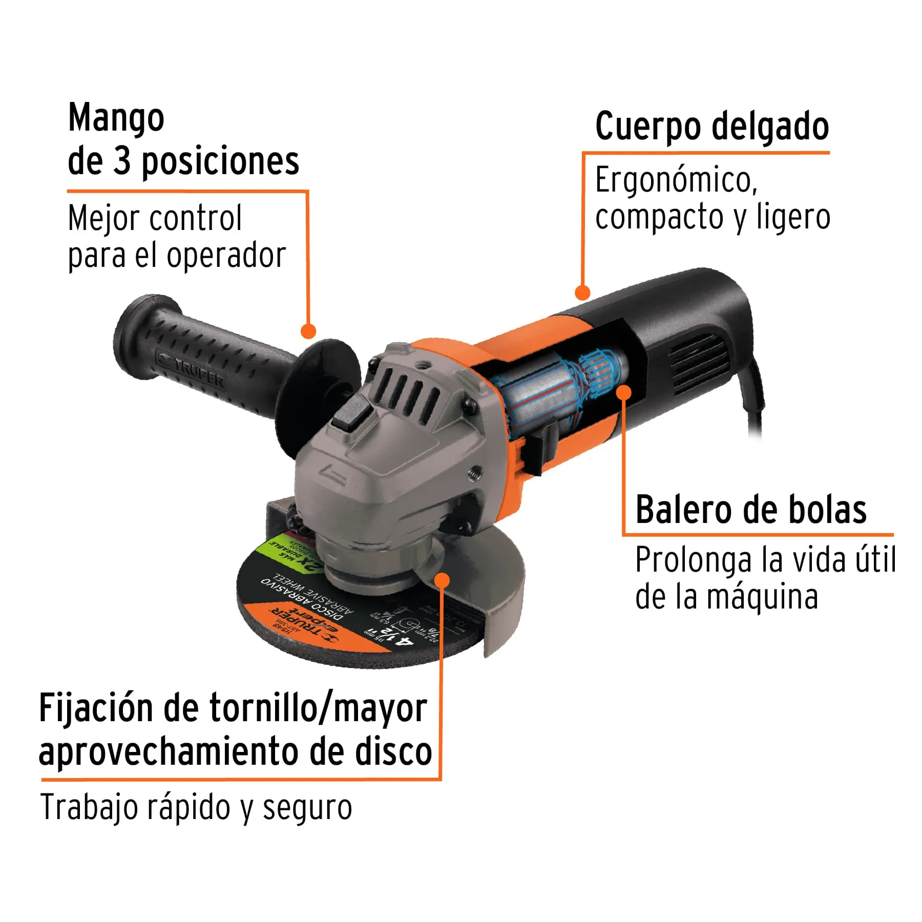 Pulidora Angular 4-1/2" 800 W Marca Truper