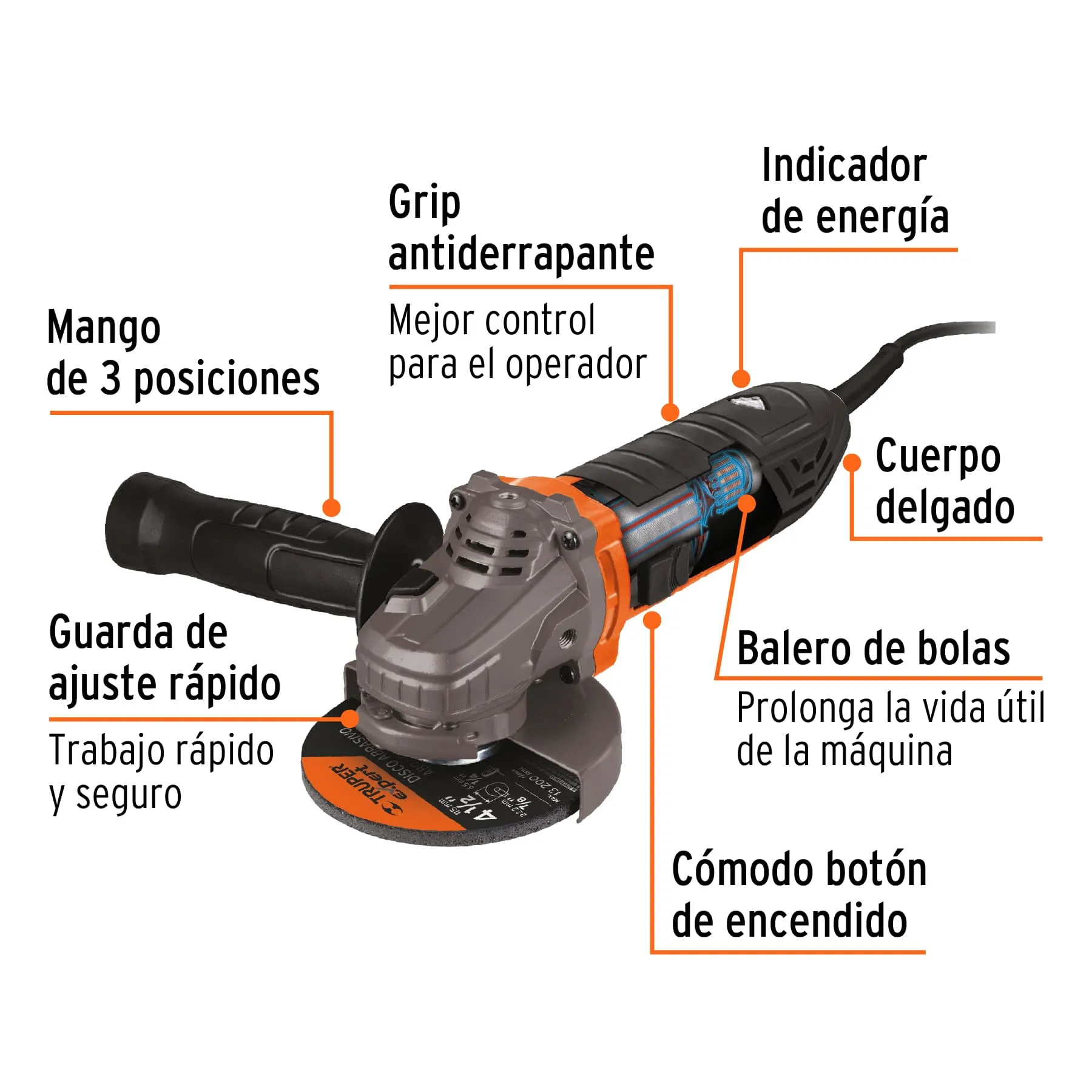 Pulidora Angular 4-1/2" 850 W Marca Truper