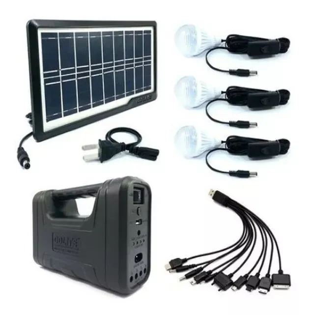 Kit Panel Solar Con Batería Portatil Recargable Con 3 Bombillos 8017A