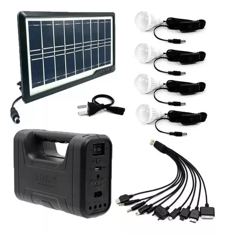 Kit Panel Solar Con Batería Portatil Recargable Con 4 Bombillos 8017A