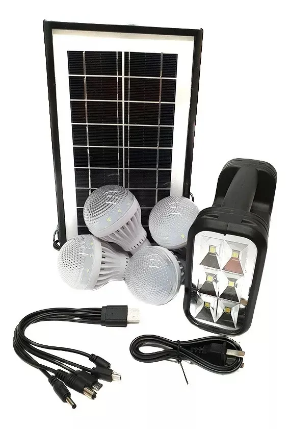 Kit Panel Solar Con Batería Portatil Recargable Con 4 Bombillos 8017A