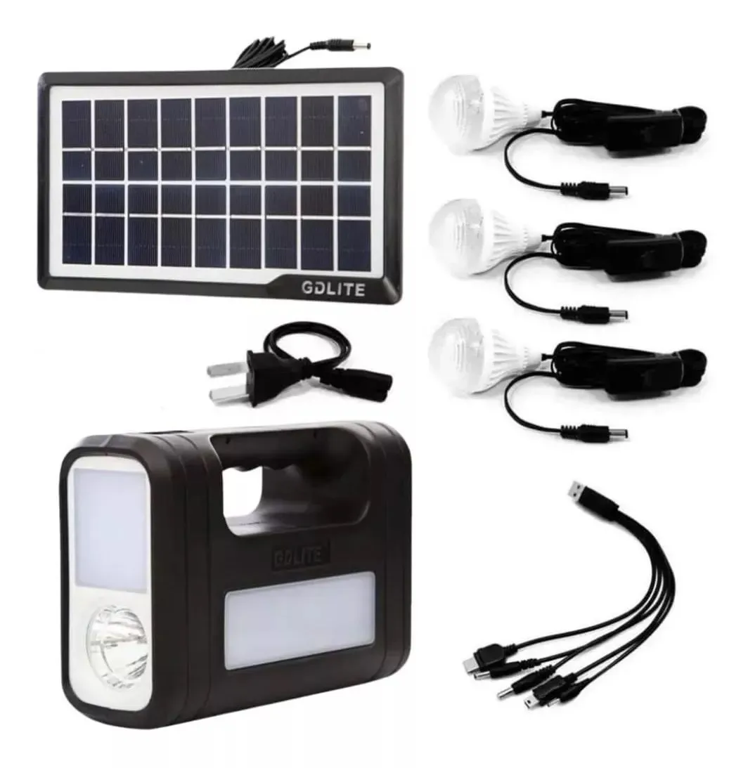 Kit Panel Solar Con Batería Y 3 Bombillos De 3W Carga USB 5V 8017