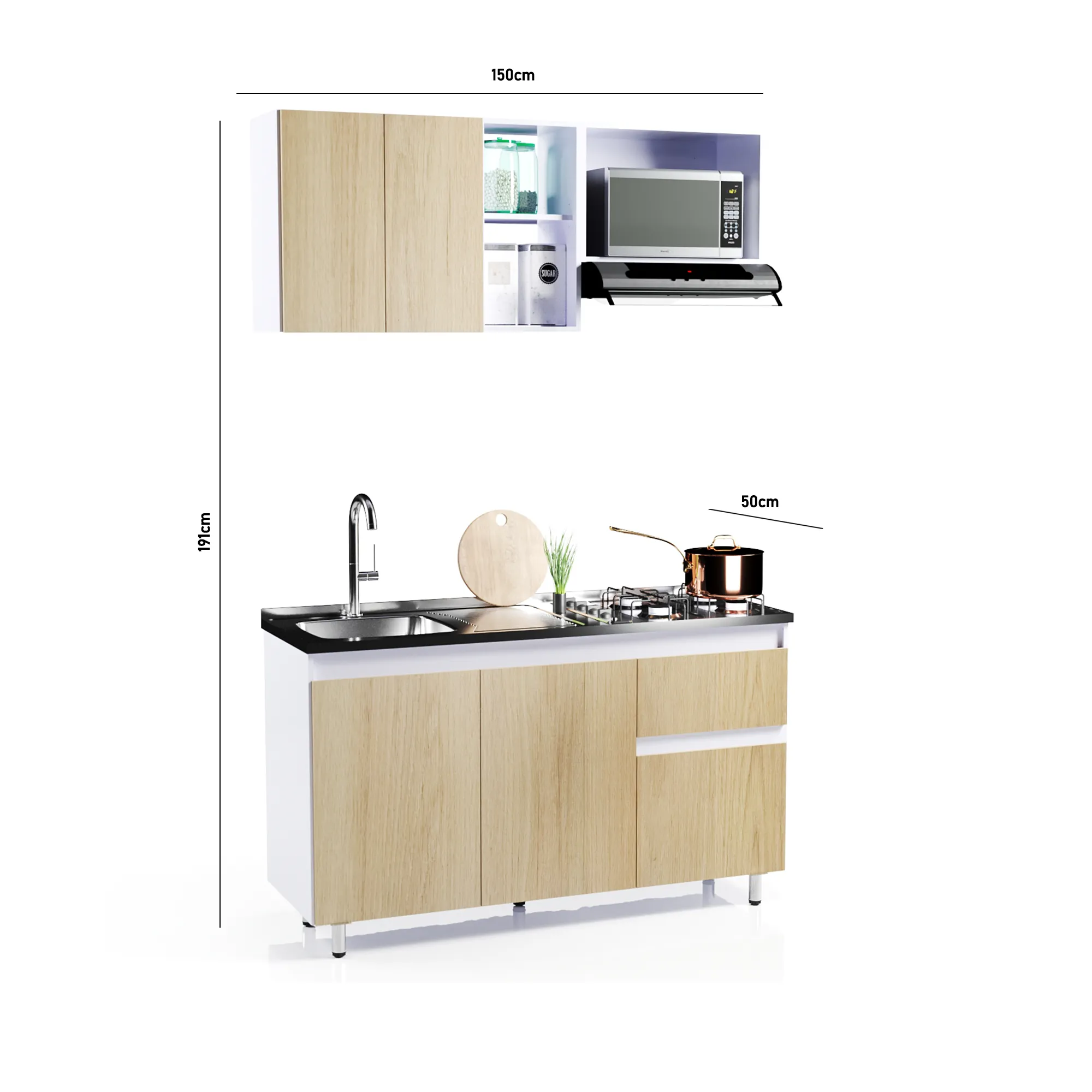 Cocina Integral Rosy 150cm NO Incluye Meson Bertolini Color Rovere Y Blanco