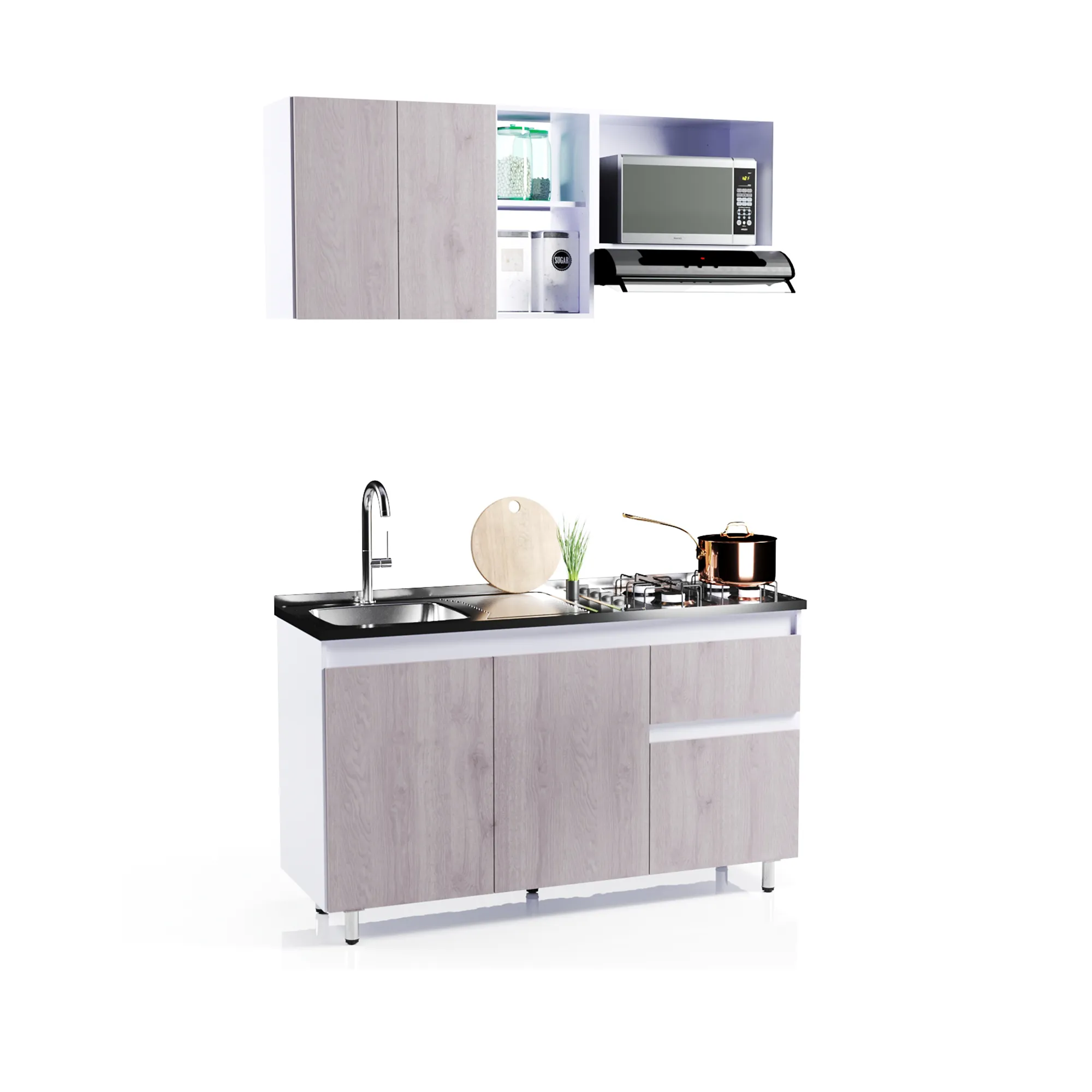 Cocina Integral Rosy 150cm NO Incluye Meson Bertolini Color Ceniza Y Blanco