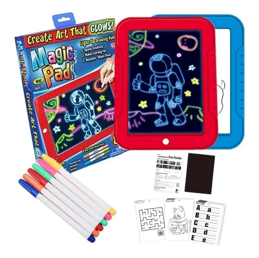 Tabla Para Dibujo Luz Led Magic Pad + Marcadores + Plantilla