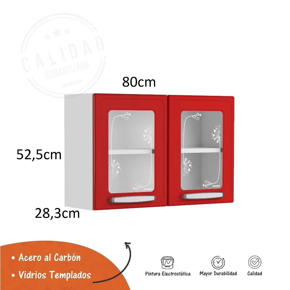 Mueble Superior de Cocina Con Vidrio 80 Cm Evidence Plus Rojo